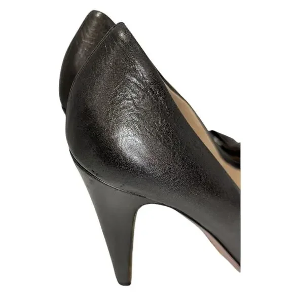 Prada Womens Size 38.5 US 7.5 Leather Heels Gunmetal Peep Hole Toe Made in Italy - Picture 5 of 16